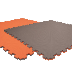 Tatami puzzlowe EVA 2 cm – szaro-pomarańczowe, 100 × 100 cm